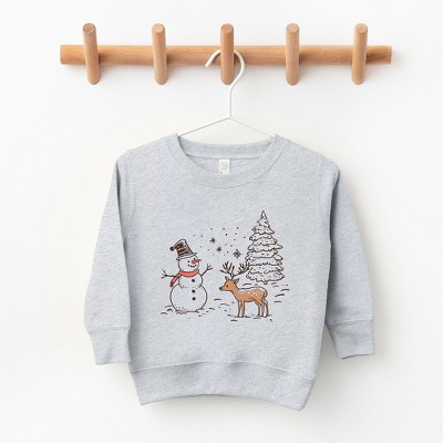 The Juniper Shop Deer Snowman Scene Youth Ultra-Soft Graphic Sweatshirt