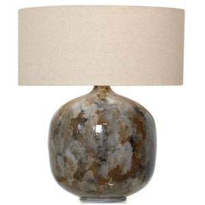 Azores Enamel Iron Lamp with Beige Fabric Shade - StyleCraft: UL Listed, 3-Way Switch, Oval Linen Shade - 1 of 3
