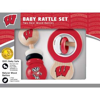 Baby Fanatic Wood Rattle 2 Pack - NCAA Wisconsin Badgers Baby Toy Set