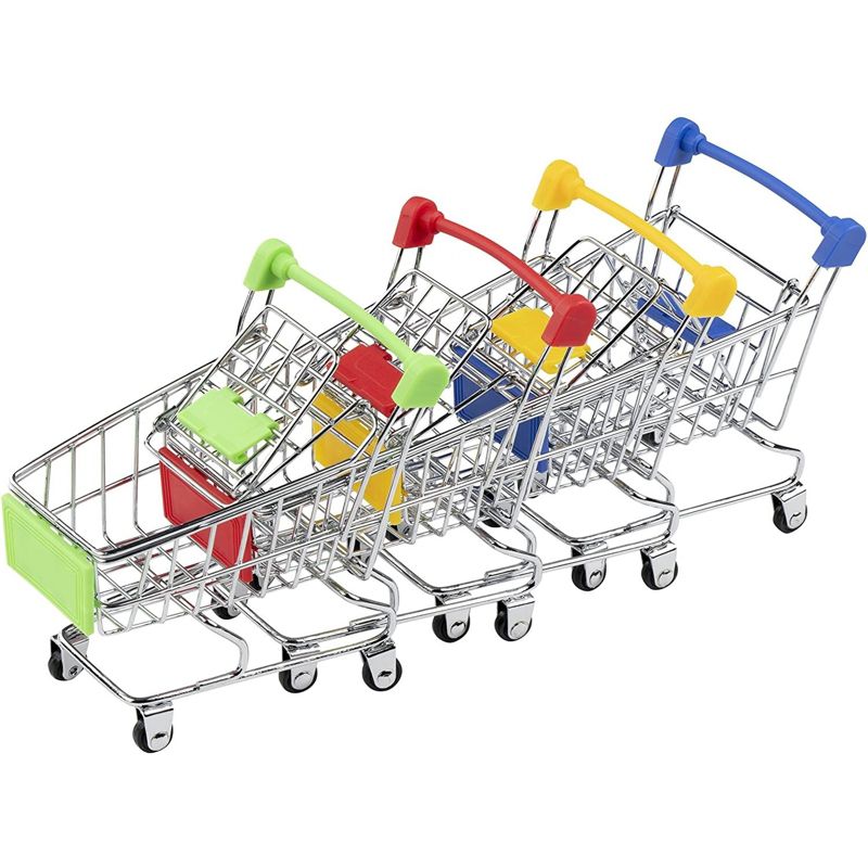 Juvale Mini Shopping Cart - 4-Pack Desk Organizers, Pen Pencil Holder Storage Toy For Stationery Supplies, 4 Colors, 3.25 X 4.375 X 4.75 Inches, 2 of 5