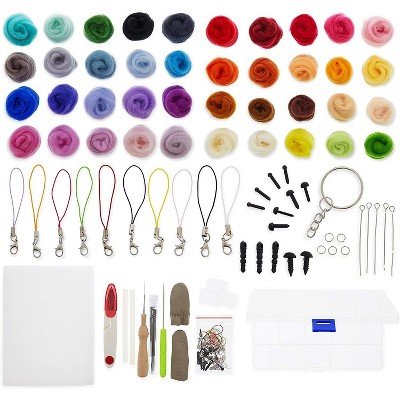 Bright Creations 62 Pieces Needle Felting Kit with Wool Needles Scissors Glue Case for Arts and Crafts (40 Colors)