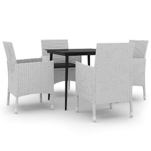 vidaXL 5-Piece Patio Dining Set - Weather-Resistant PE Rattan Chairs and Table with Glass Top, Black and White. - 1 of 4