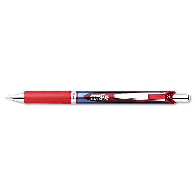 Pentel EnerGel RTX Retractable Liquid Gel Pen .5mm Silver/Red Barrel Red Ink BLN75B