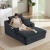 Pexfix 47" Oversized Chaise Lounge Chair Fluffy Corduroy Boneless Sleeper Sofa Couch with Cupholders and 3 Throw Pillows for Living Room Dark Gray - 3 of 4