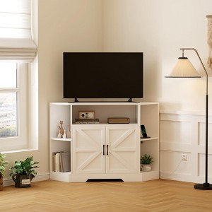 GustoWave Corner TV Stand, 45.3" Mid Century Modern TV Stand with Power Outlet & Storage for Living Room, Bedroom, White - 1 of 4