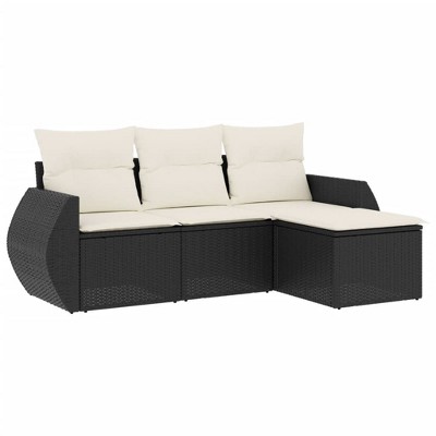 vidaXL 4 Piece Patio Sofa Set with Cushions Black and Cream Poly Rattan
