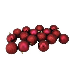 Northlight Shatterproof 4-Finish Christmas Ball Ornaments - 3" (75mm) - Burgundy - 16ct - 1 of 1