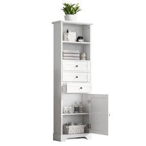 TiramisuBest White Tall Storage Cabinet with 3 Drawers and Adjustable Shelves for Bathroom, Kitchen and Living Room, MDF Board with Painted Finish - 1 of 4