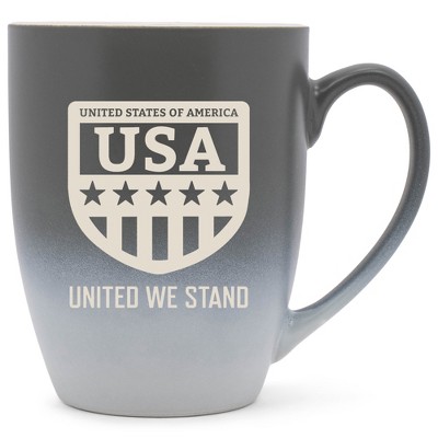 100 North United States of America 10 Ounce Gray and White Two Toned Ombre, Comfortably Fits Your Hands, Ceramic Tea Coffee Cup Mug, USA United We