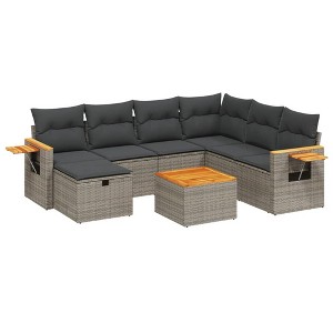 vidaXL 8 Piece Patio Sofa Set with Cushions Gray Poly Rattan - With Table - 1 of 4