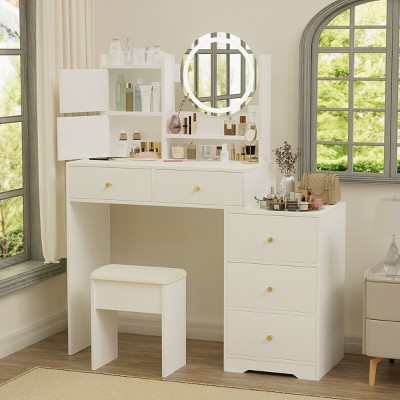 Vanity Desk Modern with LED Mirror and 5 Drawers for Bedroom 47.24in-3irtyhousy