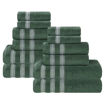 Zero Twist Cotton Ribbed Modern Geometric Border Assorted 12 Piece Bathroom Towel Set by Blue Nile Mills