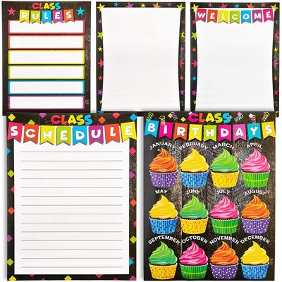 Juvale 5 Pack Classroom Poster Set, Includes Welcome Back to School Poster, Class Rules, Schedule, and Birthday Chart, 17x22 In