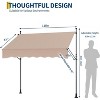 Manual Retractable Patio Awning 118" x 118" with Adjustable Height, UV Protection & Crank Handle – Ideal for Backyard, Garden, Outdoor Shade Khaki - 2 of 4