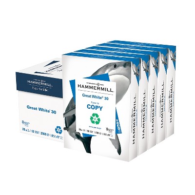 Hammermill Great White 30 Recycled Print Paper 92 Bright 20lb 8.5 x 11 White 500 Sheets/Ream 5