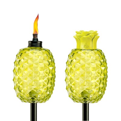 65" 2pk Aloha Pineapple Glass Torch Green - TIKI