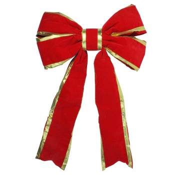 Northlight 25" x 37" Giant Red 3D 4-Loop Velveteen Christmas Bow with Gold Trim