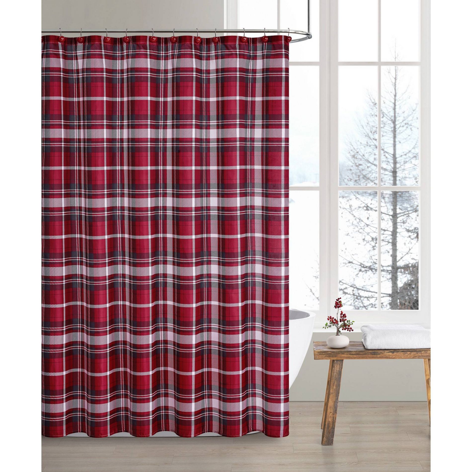 VCNY Holiday Plaid 13pc Shower Curtain Set