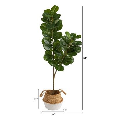 4.5 ft Green Fiddle Leaf Fig Artificial Tree with Boho Chic Cotton and Jute Planter