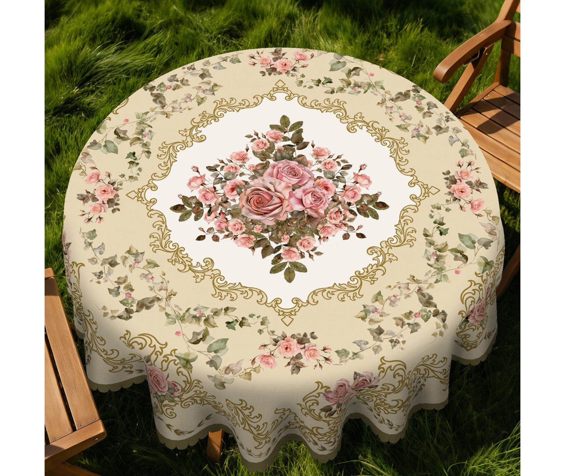 LOVEVOOK Round Vintage Floral Tablecloth, Washable Flower Table Cover for Party Picnic Dinner Christmas Decor Indoor and Outdoor