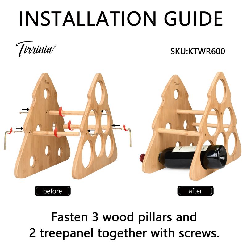 Tirrinia Wine Bottle Rack, Bamboo Wine Holder with Cute Tree Shape for Storage Kitchen Decor, Best Gift for Wine Lovers, 3 of 7
