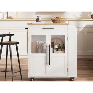 Kitchen Island Cart with Storage, Mobile Rolling Island with Glass Cabinet Doors - 1 of 4
