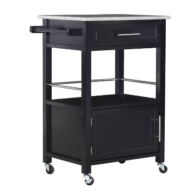 Mitchell Black Wood Granite Top Kitchen Cart: Storage, Towel Bar ...