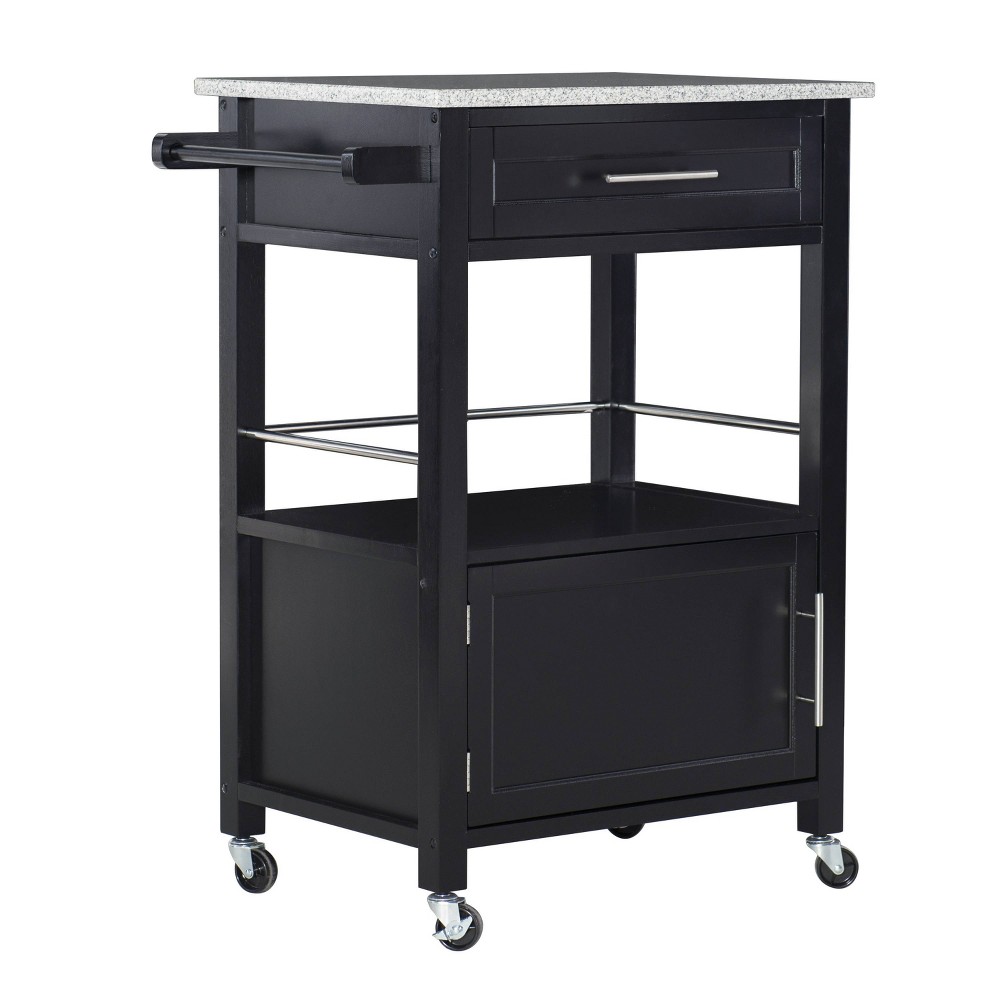 Photos - Other Furniture Linon Mitchell Black Wood Granite Top Kitchen Cart: Storage, Towel Bar, Locking 