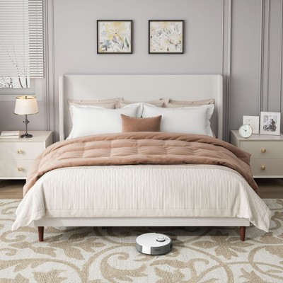 NicBex Queen/King Size Upholstered Platform Bed with High Headboard & Wooden Feet,Modern Bed Frame No Box Spring Needed