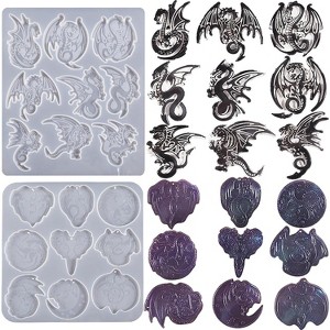 JDICTION 2 Pack Dragon Keychain Resin Mold – 9 Cavities Each, Multiple Styles, Pendant & Wave Spiral Silicone Molds for Home Decor, Candle Making - 1 of 4