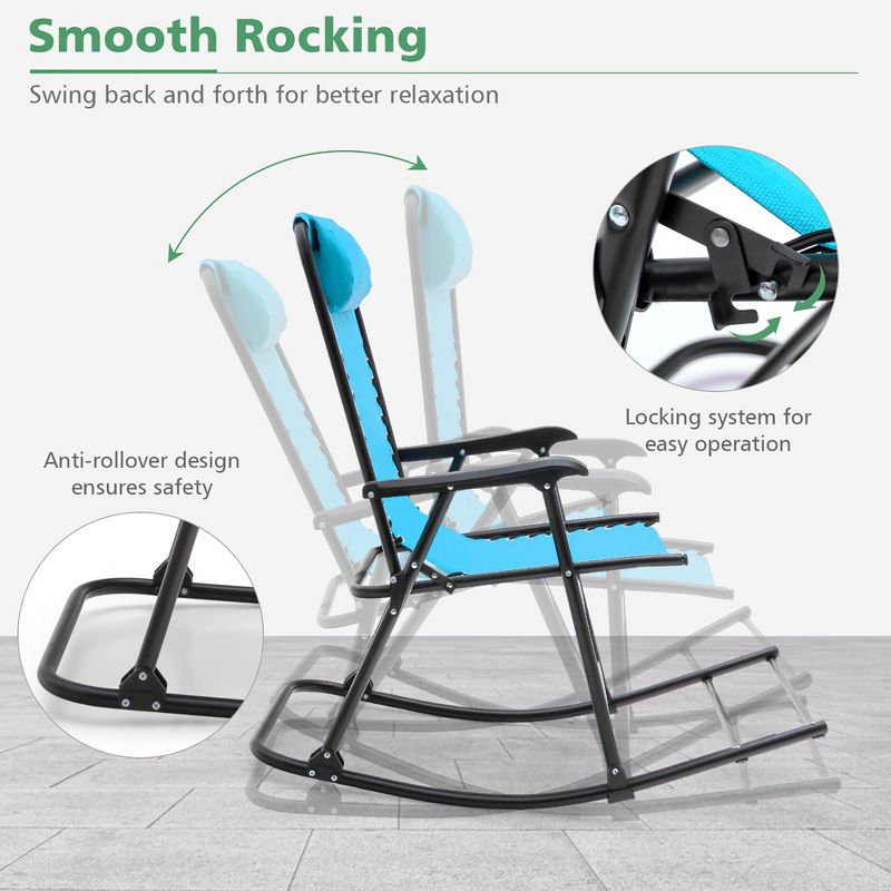 Costway Folding Zero Gravity Rocking Chair Outdoor Patio Headrest Turquoise\ Grey, 5 of 11