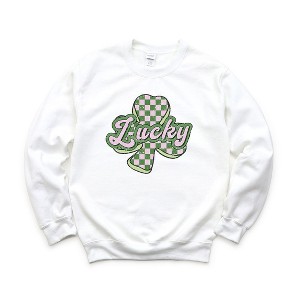Simply Sage Market Women's Graphic Sweatshirt Lucky Checkered Grunge - 1 of 3