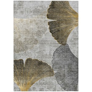 Gray Charcoal And Silver Floral Washable Indoor Outdoor Area Rug - 1 of 4