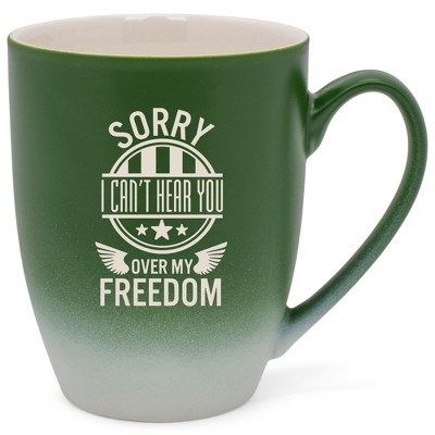 100 North United States of America 10 Ounce Green and White Two Toned Ombre, Comfortably Fits Your Hands, Ceramic Tea Coffee Cup Mug, Sorry I Can't