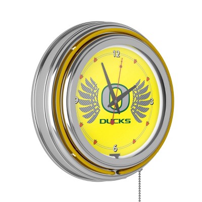 NCAA Oregon Ducks Chrome Double Rung Neon Clock - Reflection