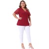 Women's Plus Size Summer V Neck Short Sleeve Elegant Lace Ribbed Knit Tunic Blouse - Agnes Orinda - 3 of 4