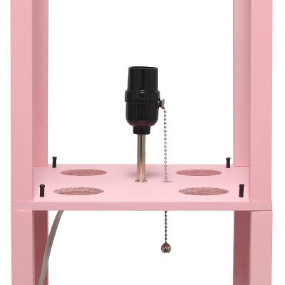 Elegant Light Pink Column Floor Lamp with Linen Shade and Display Shelves