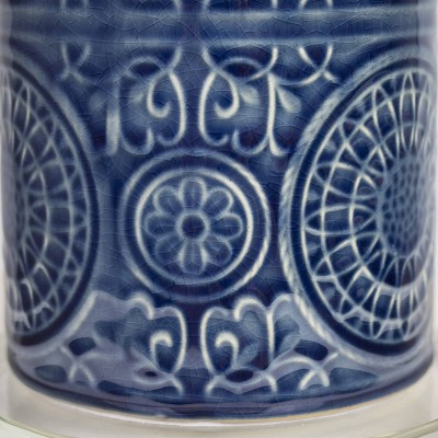 Bijou Blue Ceramic Table Lamp with White Shade and Crystal Base