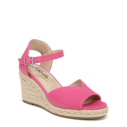 Lifestride Womens Tess Ankle Strap Wedge Espadrille French Pink 6.5 W ...