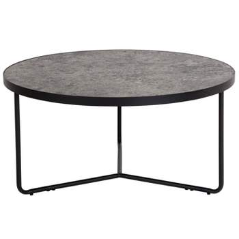 Emma and Oliver 31.5" Round Indoor Coffee Table in Faux Concrete Finish - Living Room Table