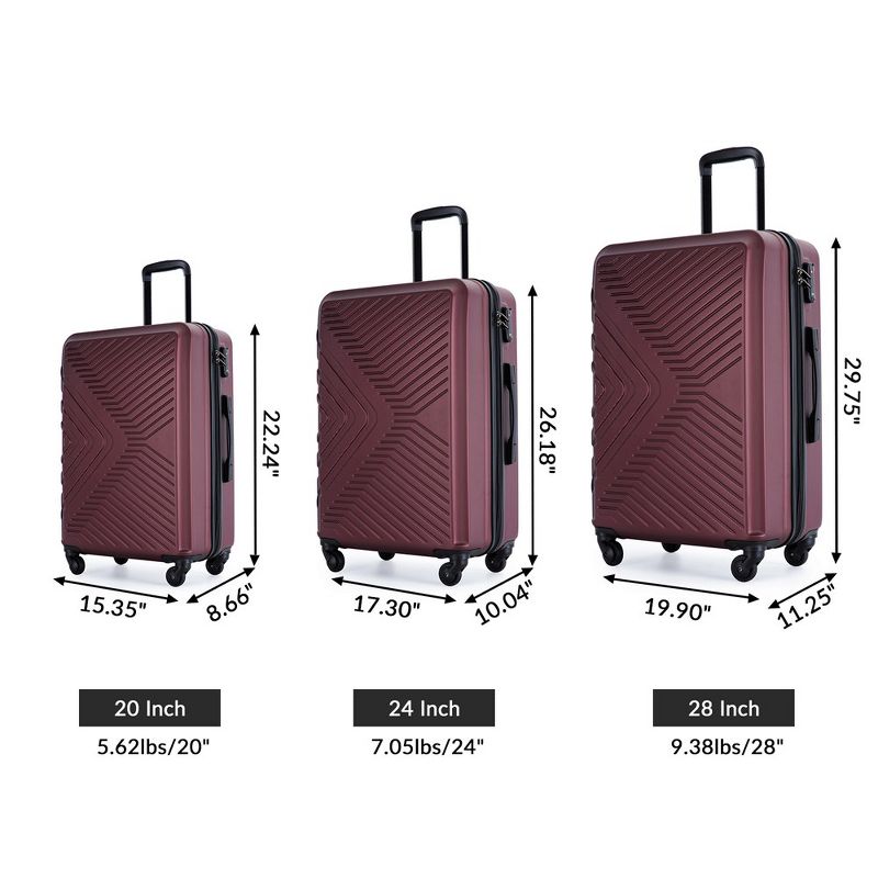 3 Piece Expandable Luggage Set, Hardshell Luggage Sets with Spinner Wheels & TSA Lock, Lightweight Carry on Suitcase, 2 of 7