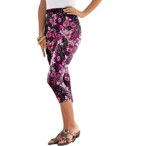 Roaman's Women's Plus Size Essential Stretch Capri Legging - 1 of 4