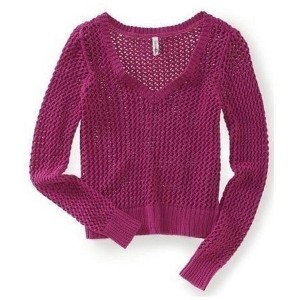 Aeropostale Womens Solid Cable V Neck Knit Sweater - 1 of 1