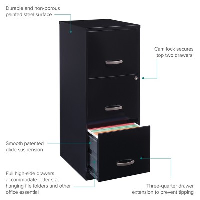 Black Vertical 3-Drawer Lockable Steel File Cabinet