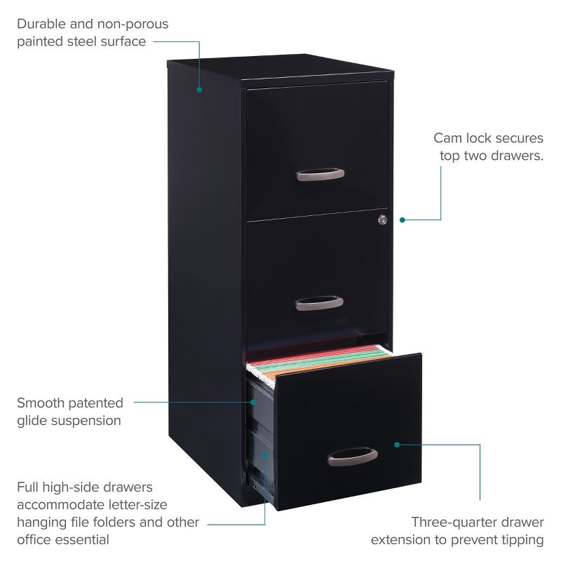 Hirsh Industries Space Solutions File Cabinet 3 Drawer - Black, 4 of 13
