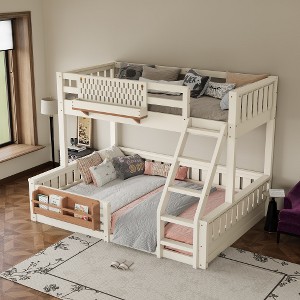 Bellemave Twin XL over Queen Bunk Bed with Ladder and Guardrails, Pegboard and bookshelf, Beige - 1 of 4