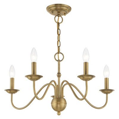 Elegant Antique Brass 5-Light Taper Candle Chandelier