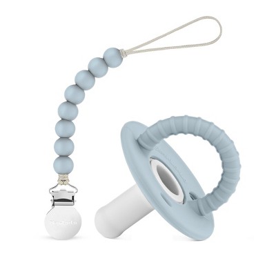 Image of Lulababe Halo Pacfier and Clip Set - Soft Medical Grade Silicone Paci and Clip Holder Baby's and Toddlers - Sky Blue + Clear, Stage 2 (6-24m) - 1 Set