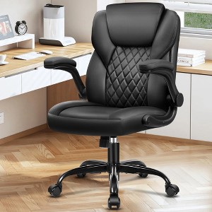 KERDOM Office Chair Computer Desk Chair PU Leather Swivel Executive Task Chair with Adjustable Height, Black - 1 of 4