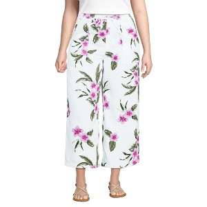 Lands' End Women's High Rise Pull On Drawstring Linen Wide Leg Crop Pants - 1 of 3